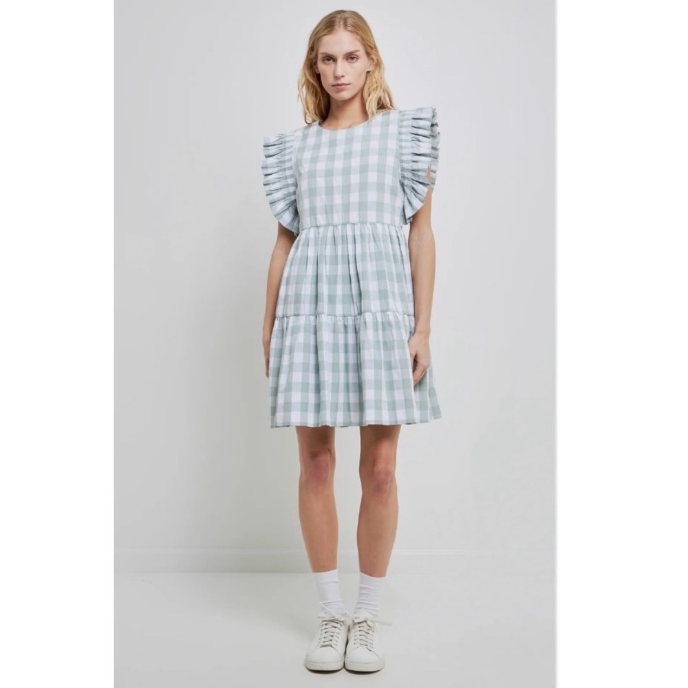 English Factory Gingham Mini Dress Mint Green size M